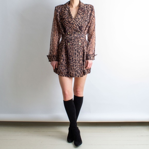 Vintage 90’s Sheer Sleeve Blazer Leopard Print Dress - Picture 3 of 6